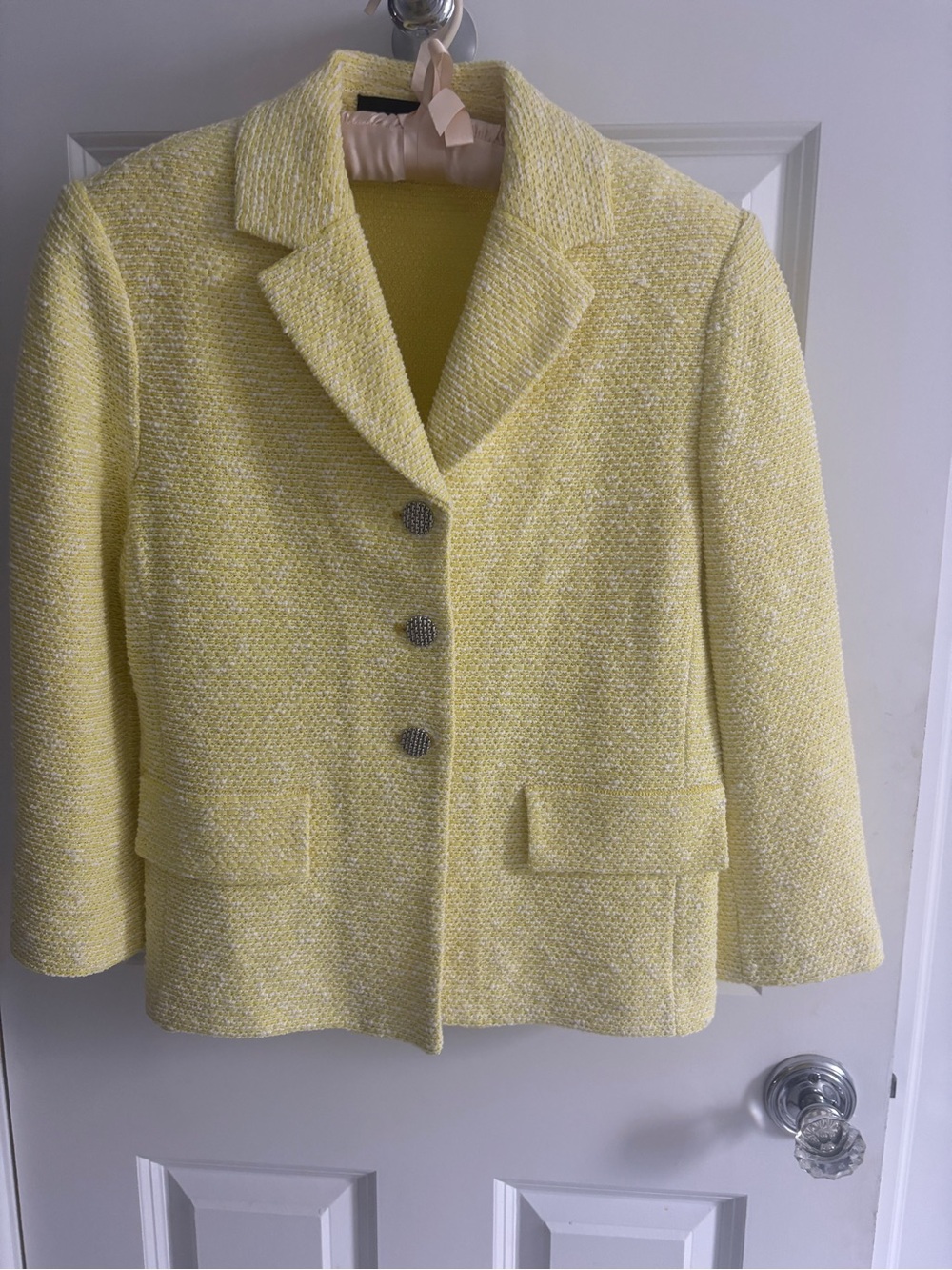 ST John Women's Yellow Tweed Jacket - Classic Collar Blazer size 6